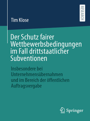 cover image of Der Schutz fairer Wettbewerbsbedingungen im Fall drittstaatlicher Subventionen